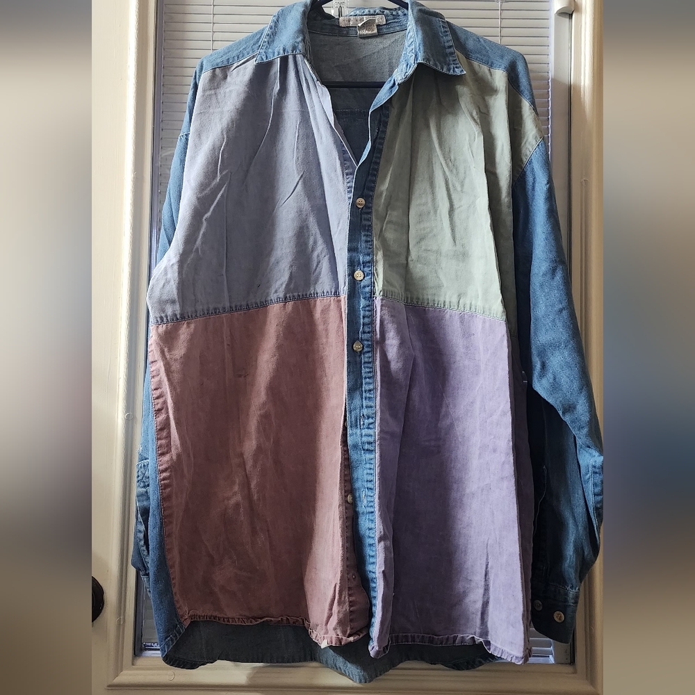 Colorblock Casual Button Down Shirt